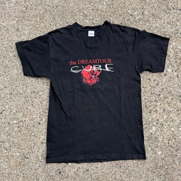 Vintage 2000 The Cure Dream Tour Concert V Neck Rock Band Rose Faded T-Shirt - Picture 1 of 5
